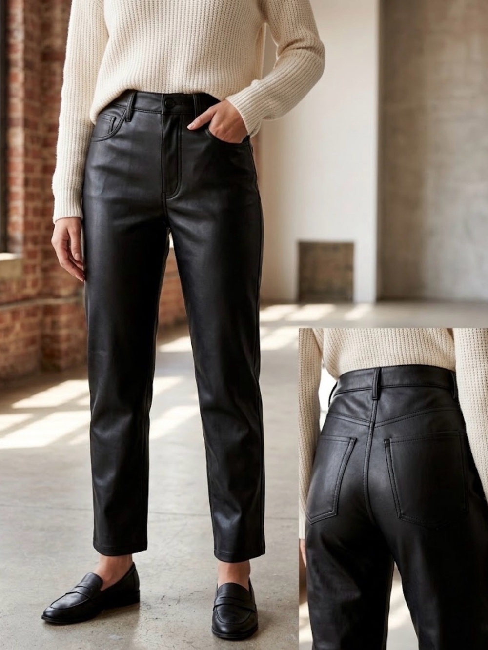 Abercrombie & Fitch Black Faux Leather Ankle Pants